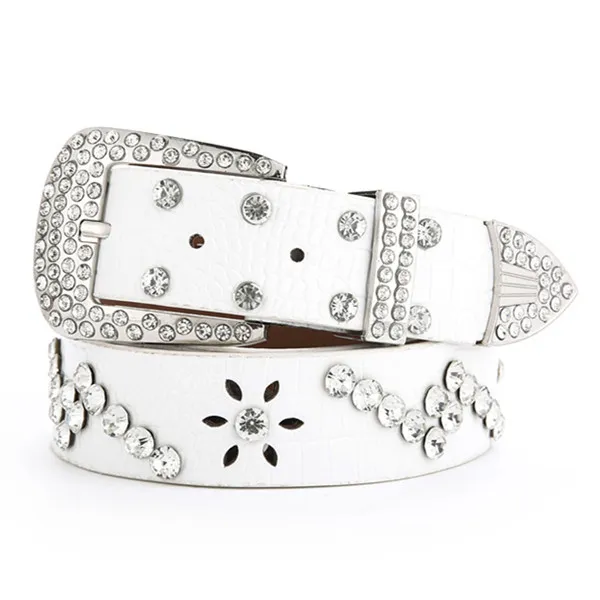 Fashionable And Versatile White Decorative Ladies Korean Jeans Wide Belt Sixpetal Flower White - Shop at LoveMi