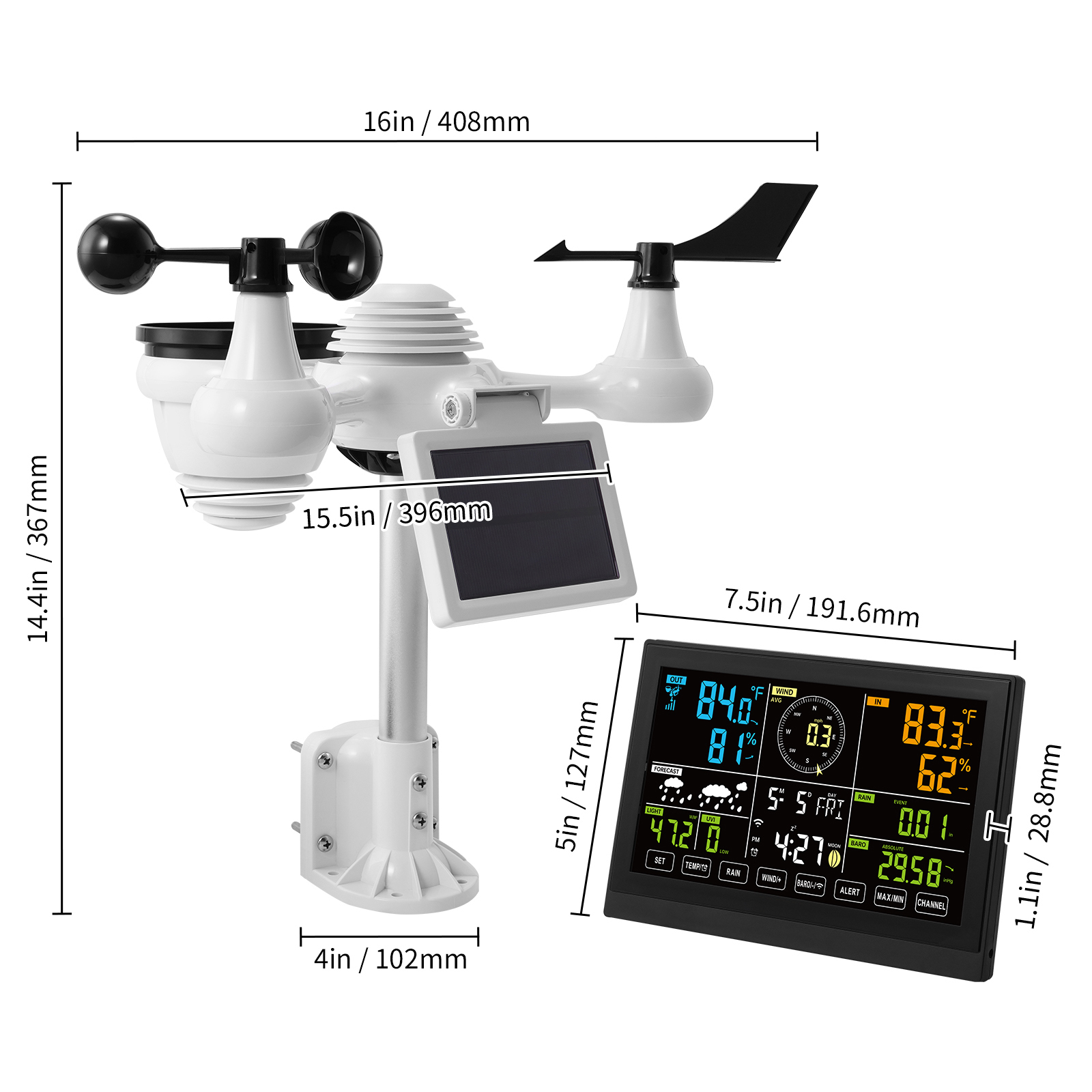VEVOR 7in1 WiFi Weather Station, 7.5 In Color Display, Home Weather Station Indo