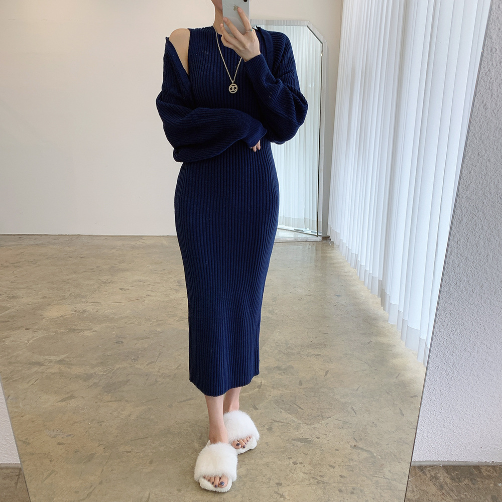 Autumn And Winter Temperament Round Neck Vest Knitted Dress