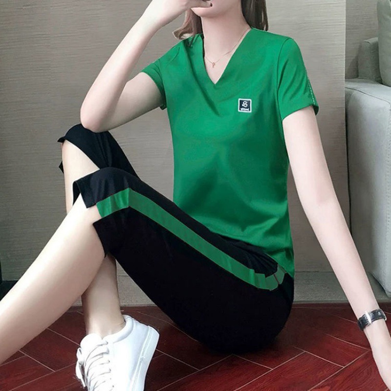 Women's Sports Leisure Ice Silk Suit Short Sleeve Two-piece Suit