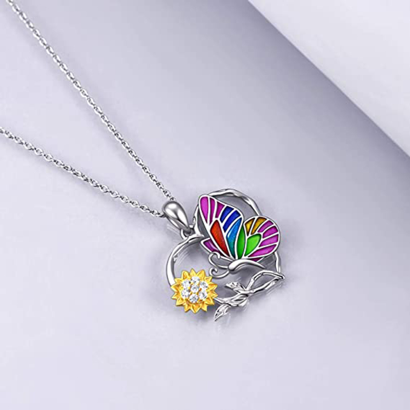 Romantic Colorful Butterfly Sunflower Heart Pendant Necklace For Women Girls