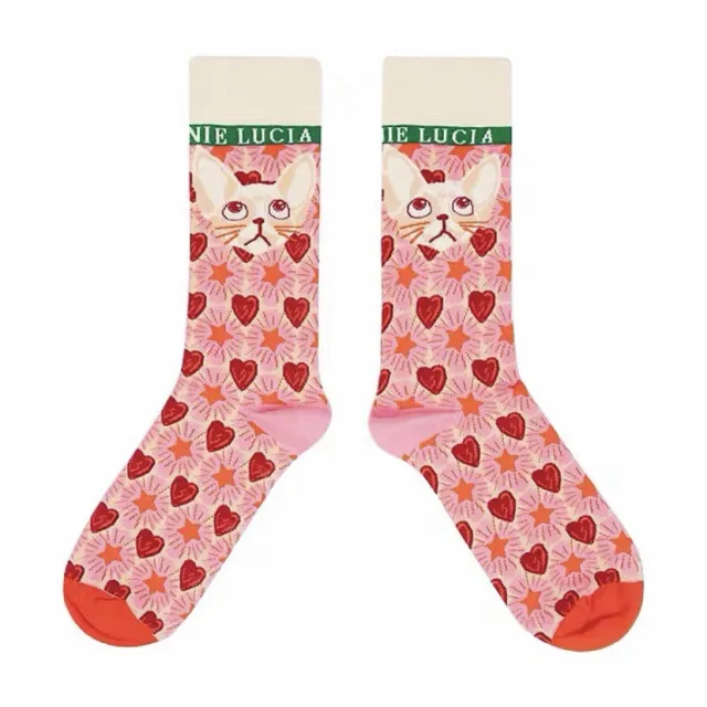 Street Skateboard Ladies Socks Oil Painting Pink Cat - Shop at LoveMi