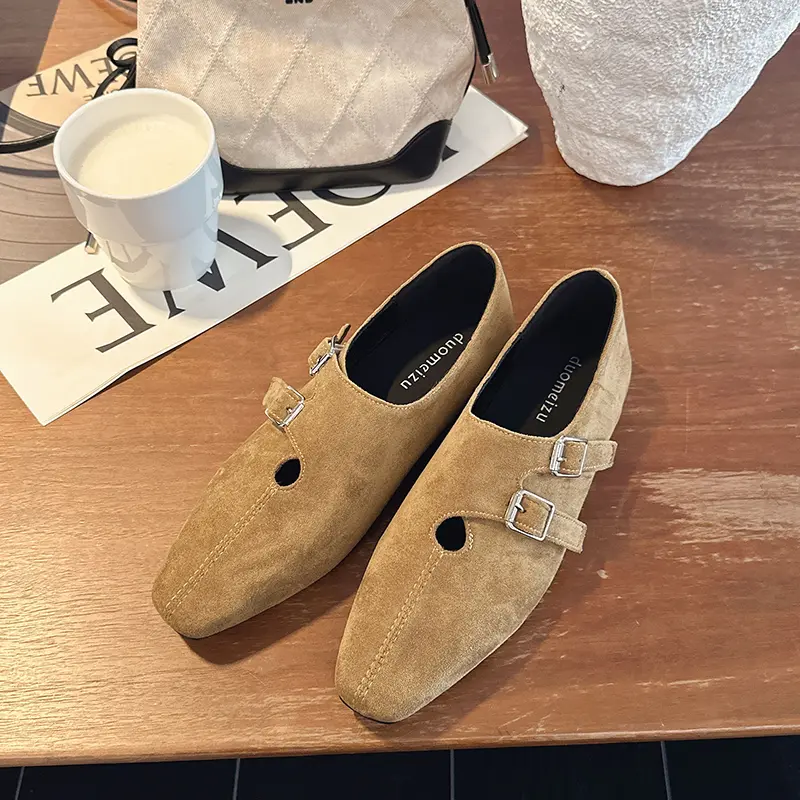 Women 2026 New Retro Suede Mary Janes, British Style Buckle Slip-On Low Heel Loafers, Elegant Early Spring Shoes