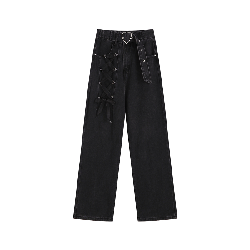 Love Jeans Women's Summer Straight Loose Loose Strap Design Niche Wide leg Trousers Black - Shop at LoveMi