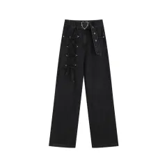 Love Jeans Women's Summer Straight Loose Loose Strap Design Niche Wide-leg Trousers - Black - View 1