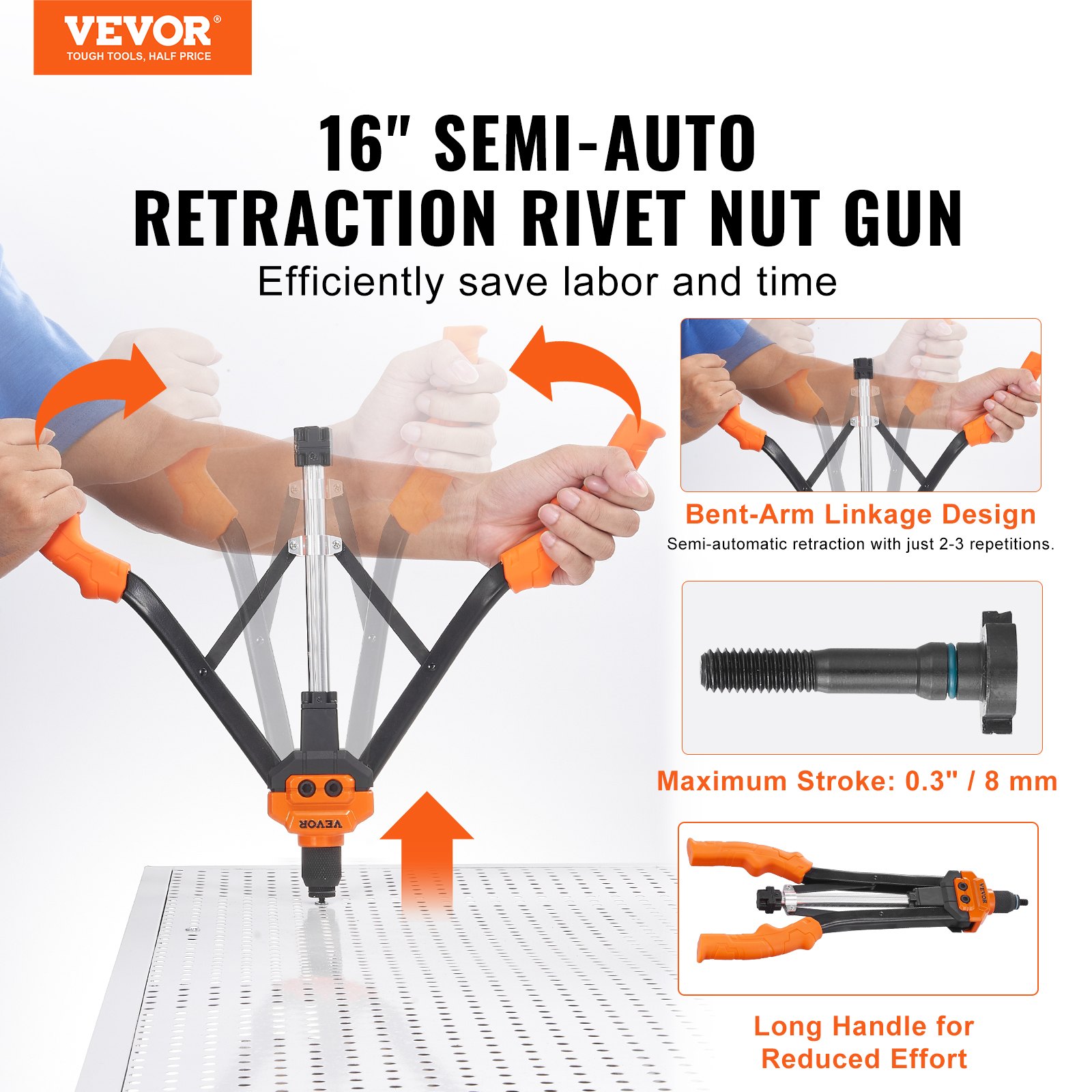 VEVOR Rivet Nut Tool, 16 Inch Rivnut Tool Kit With 13PCS Metric And SAE Mandrels, 186PCS Rivet Nuts, Semi-auto Retraction, M3, M4, M5, M6, M8, M10, M12, image 2