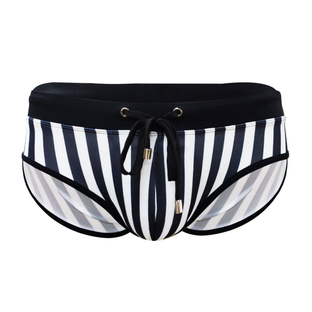 Men's Black And White Stripes Swim Briefs - Image 3