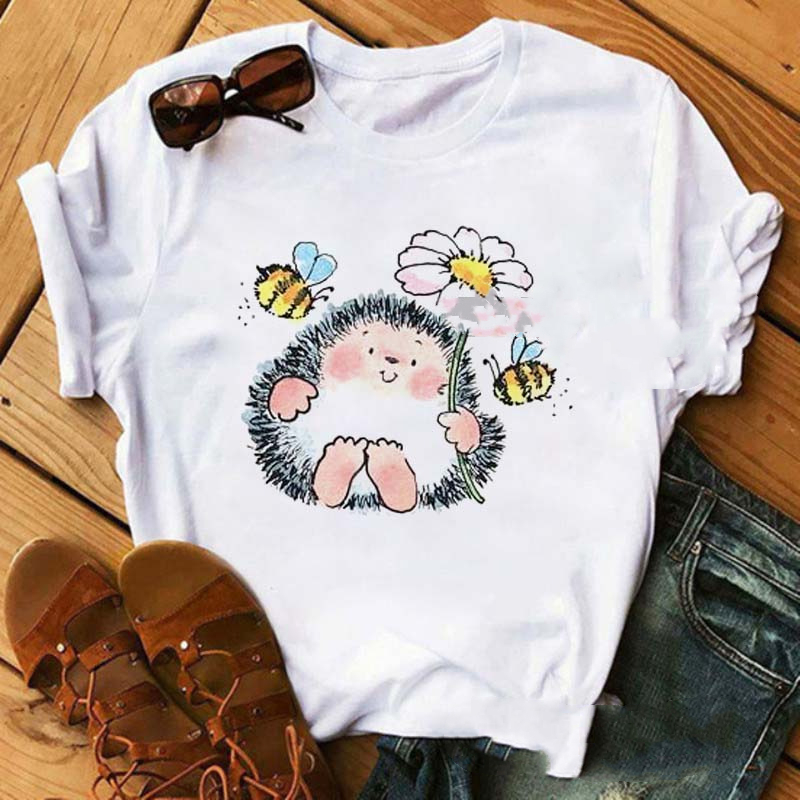 Cute Cartoon Hedgehog Print Lady T-shirt