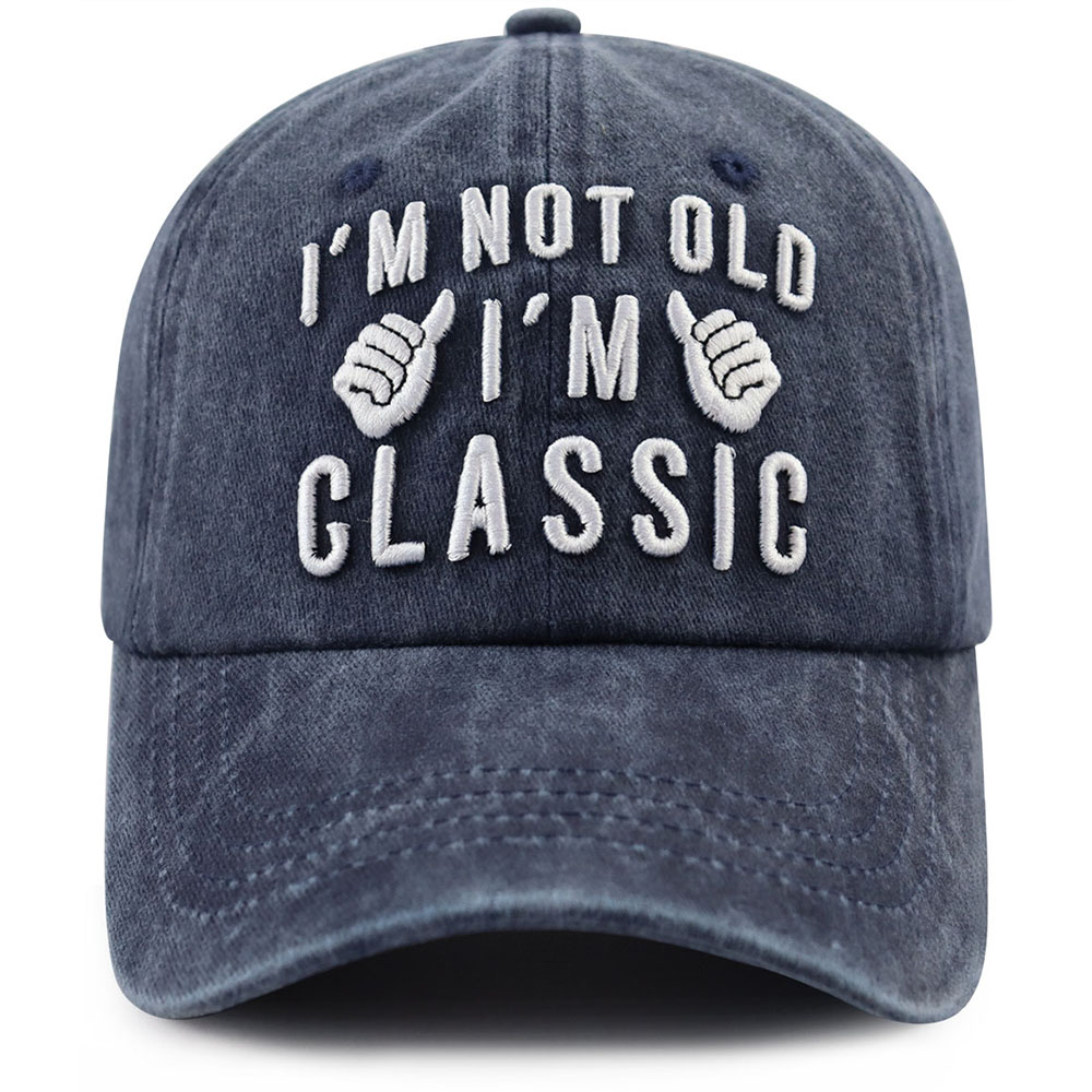 Vintage Washed Navy Baseball Cap, I'm Not Old I'm Classic Embroidery Hat, Retro Summer Casual Cotton Trucker Hat — foto 3