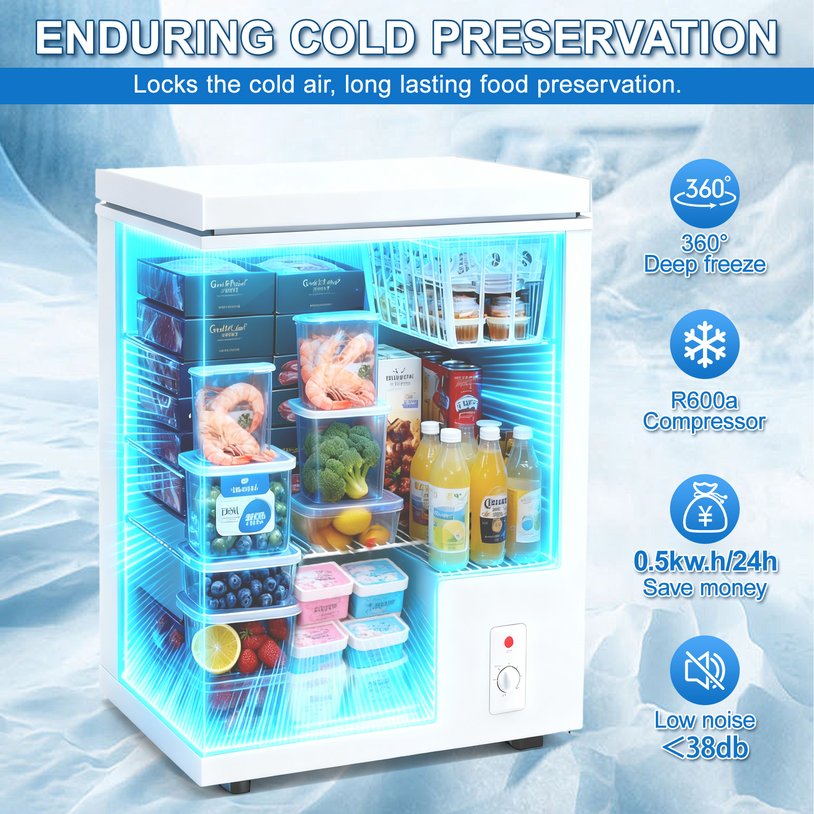 3.5 Cu.Ft Small Chest Freezer Compact Deep Freezer With 7-Level Temperature Control, Rapid Cooling, Energy Efficient & Quiet For Home, Garage, Apartment, And Kitchen, Black