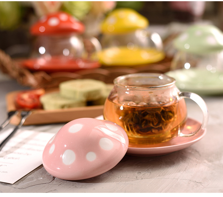 Set complet tasse champignon – soucoupe et couvercle