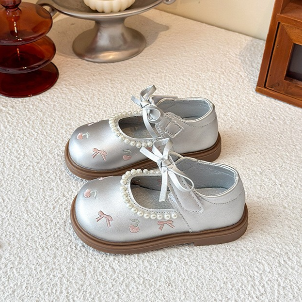 Children's Leather Shoes, Girls' Shoes, Girls' Pearl Bow Embroidered Single Shoes — foto 3