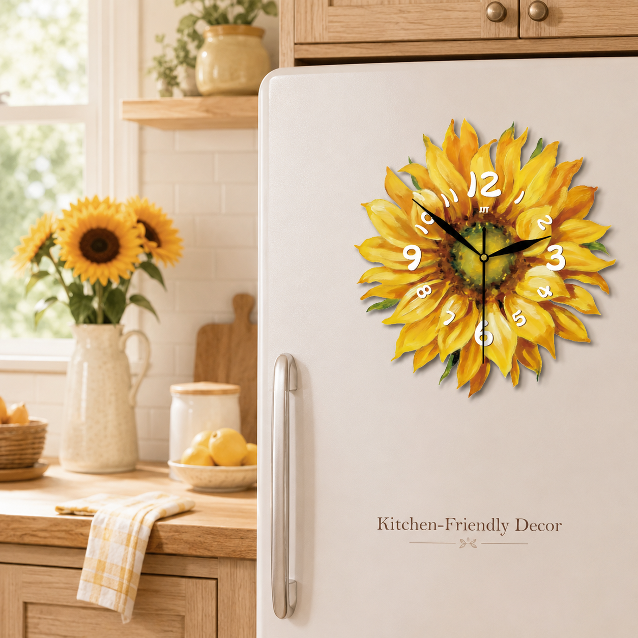 Sunflower Magnetic Fridge Clock Acrylic Decorative Kitchen Decor 2