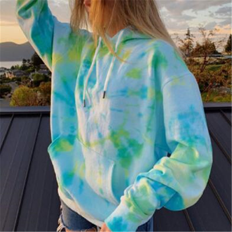 Loose Hooded Tie Dye Print Casual Overcoat Jacket Top
