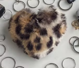 New Leopard Love Fur Ball Car Key Chain Pendant Small Gift – Khaki, Leopard Love Fur Ball