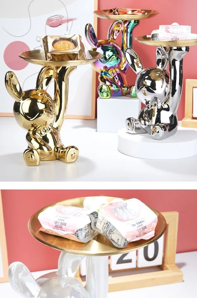 Title 21, Ins Silver Astronaut Rabbit Tray Figurines Pigg...