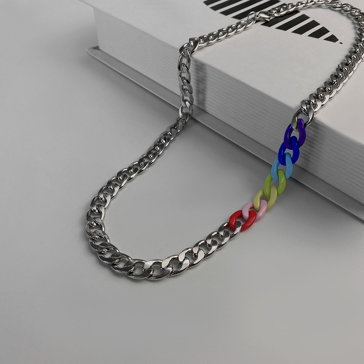 Rainbow Stitching Necklace Men's And Women's Titanium Steel Punk