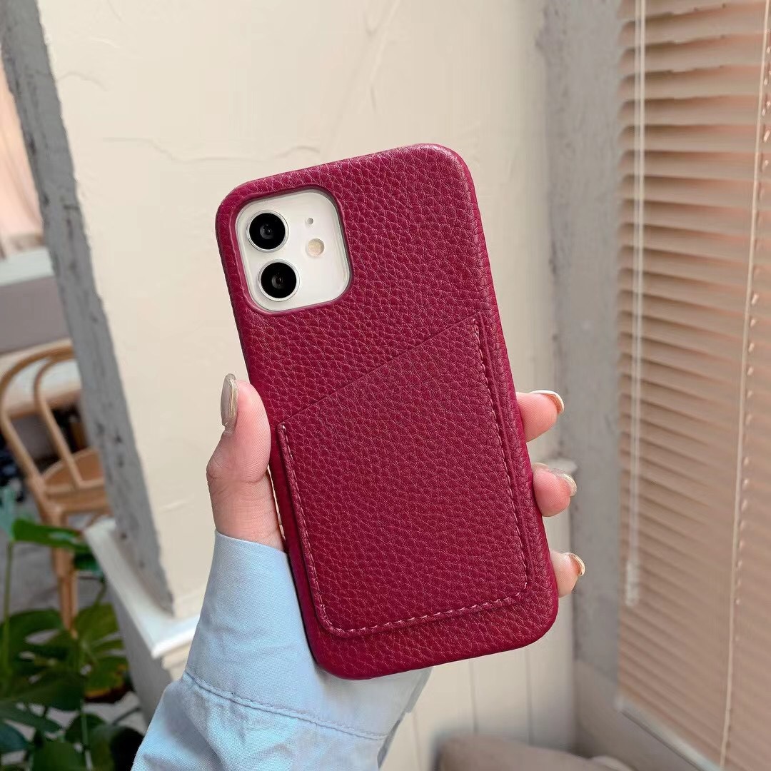 Phone Case Insert Card Skin Quality Cover Litchi Grain – Black – iPhone X/XS