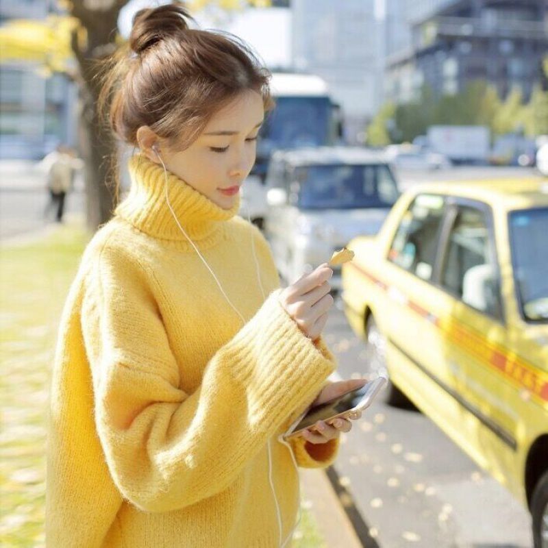 Women's Sweater Coat Loose Lazy Thick Thick Thick Thread High Neck Student Pullover Base Sweater