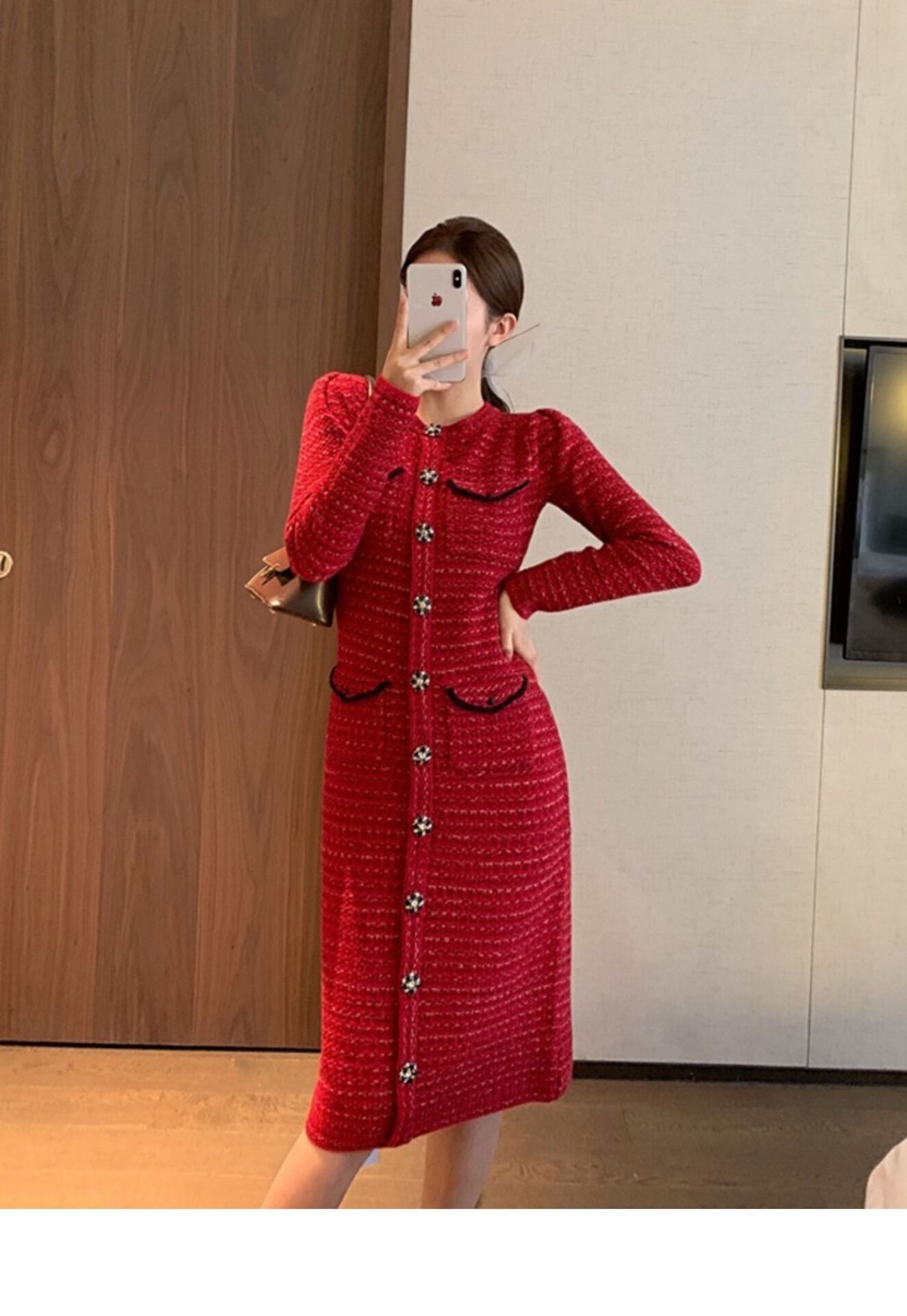 Red Base Small Fragrance Style French Dress