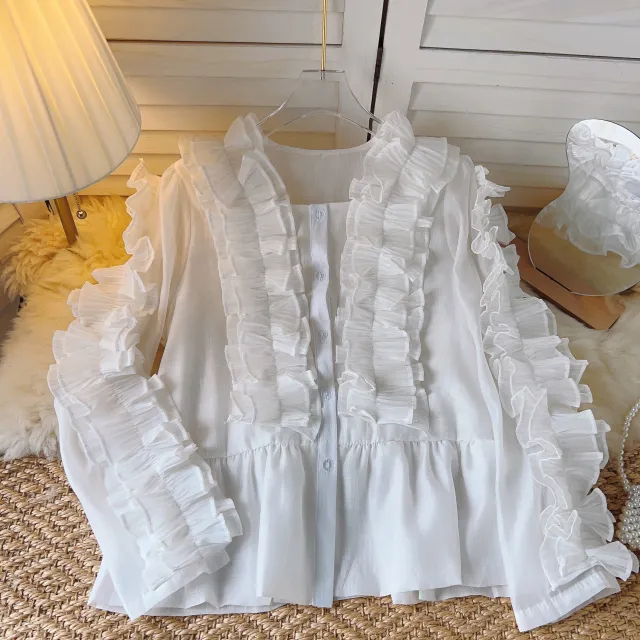 Chic Blouse With Bubble Sleeves For Women White - Shop at LoveMi