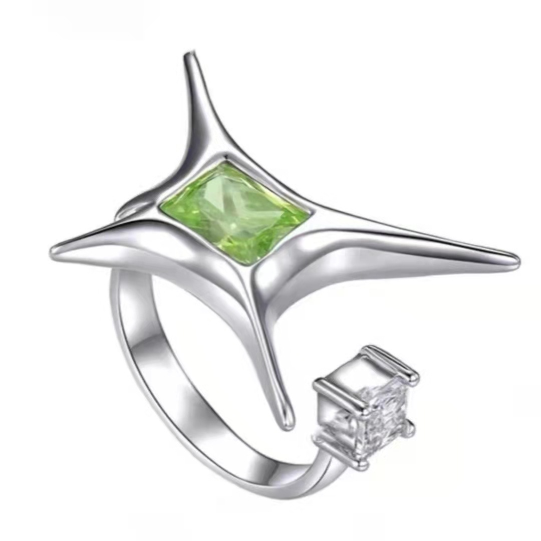Fashion Temperament Gentle Emerald Simple Personality Irregular Star Ring