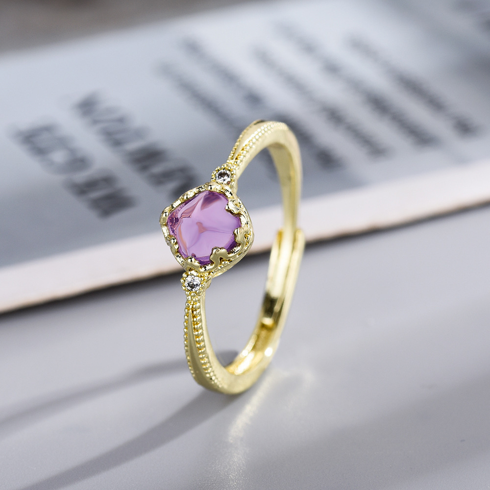 Simple Chic Colored Gem Couple Ring, Summer Hot Zircon Inlay, Light Luxury Adjustable Women Finger Jewelry
