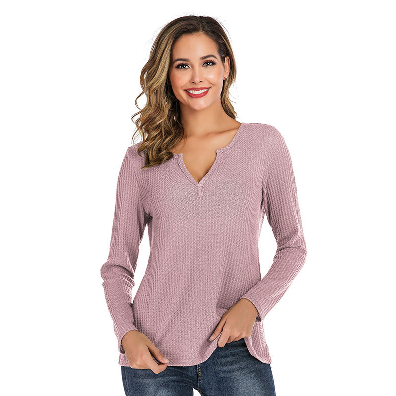 Title 3, Long Sleeve V-neck Waffle Top Women