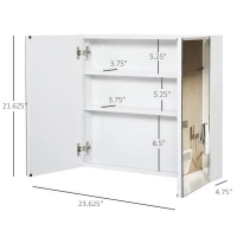 Kleankin Bathroom Mirrored Cabinet, Steel Frame Medicine Cabinet, Wall-Mounted Storage Organizer With Double Doors, White 4