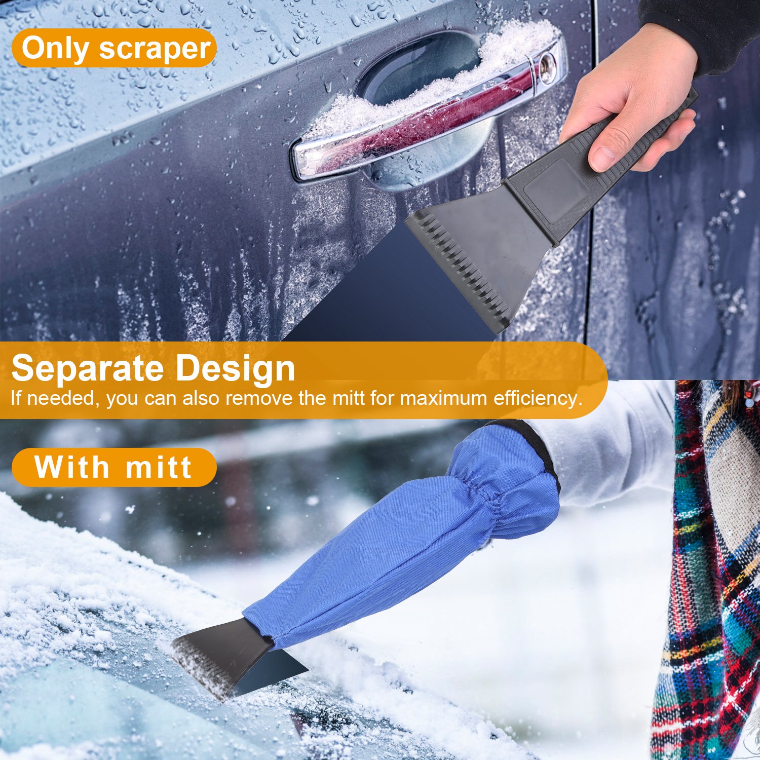 1Pc Ice Scraper Glove Car Windshield Snow Scraper Remover Glove Lined Of Fleece Winter Ice Scraper Mitt Keep Warm image 5