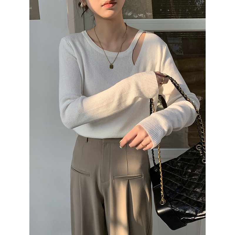 Women's Solid Color Fake Two Piece Knitted Sweater