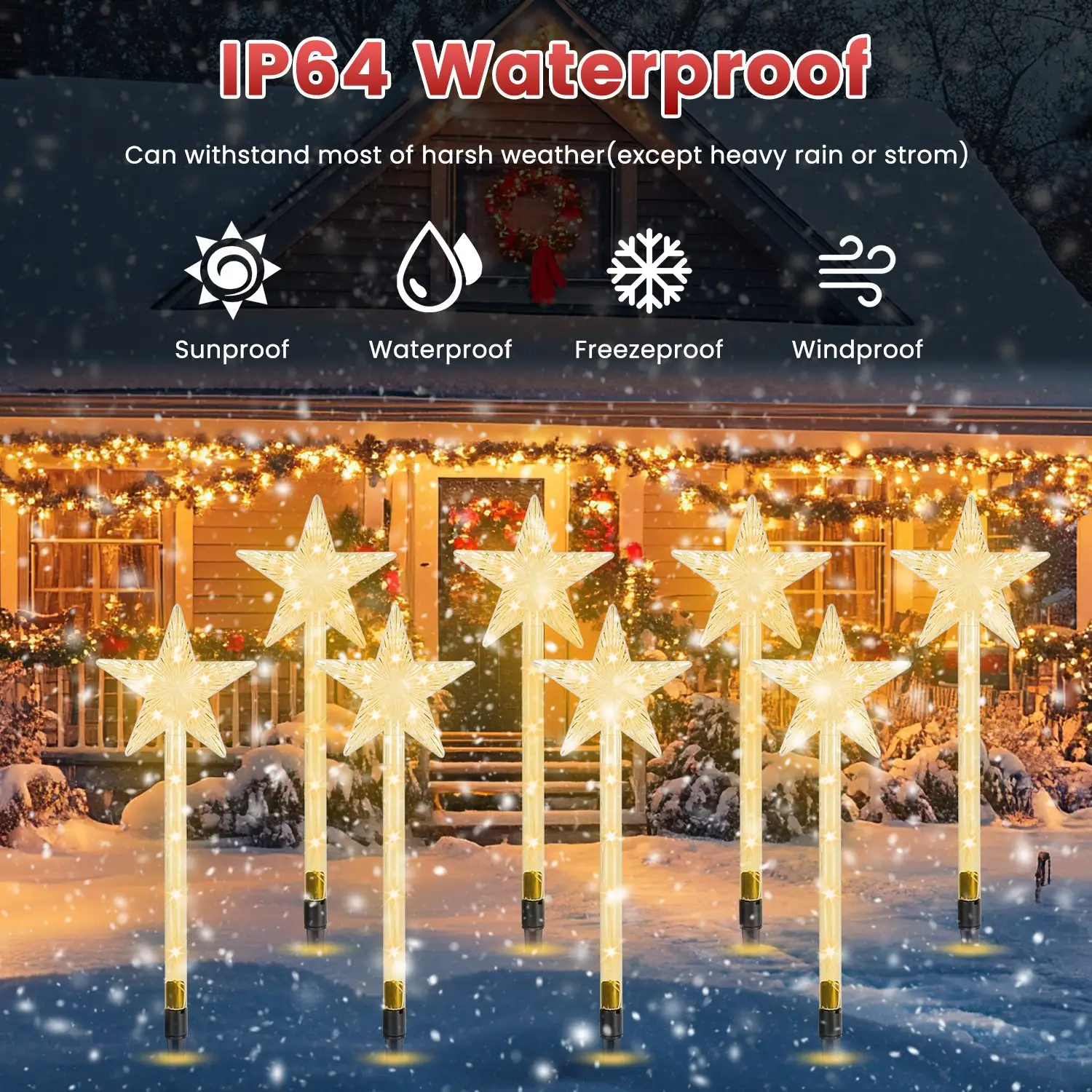 8Pack Christmas Solar Stake Light 64LED Beads