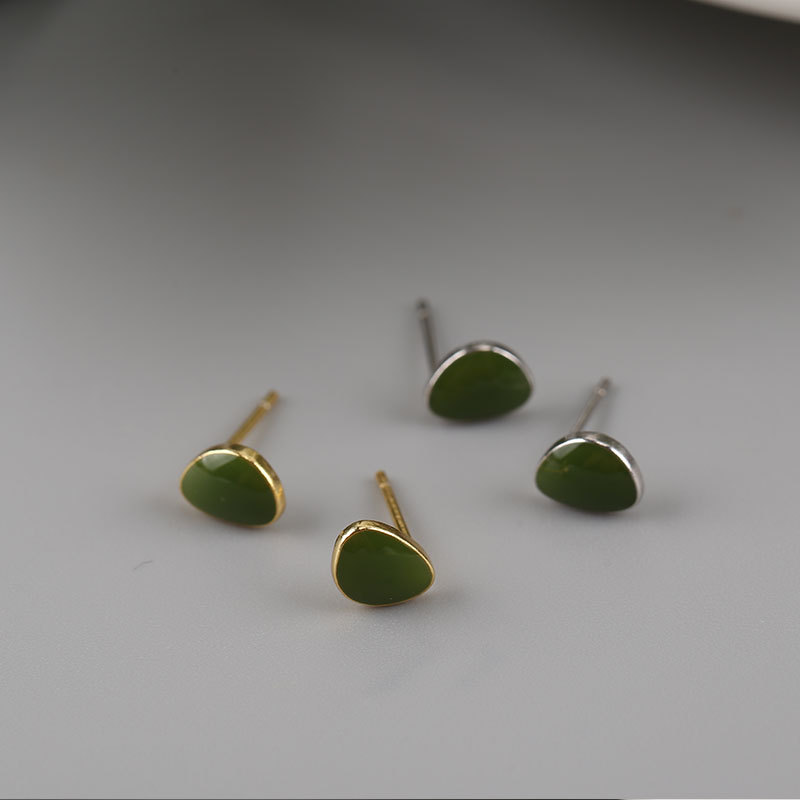 Sterling Silver Green Leaf Earrings Female New Style