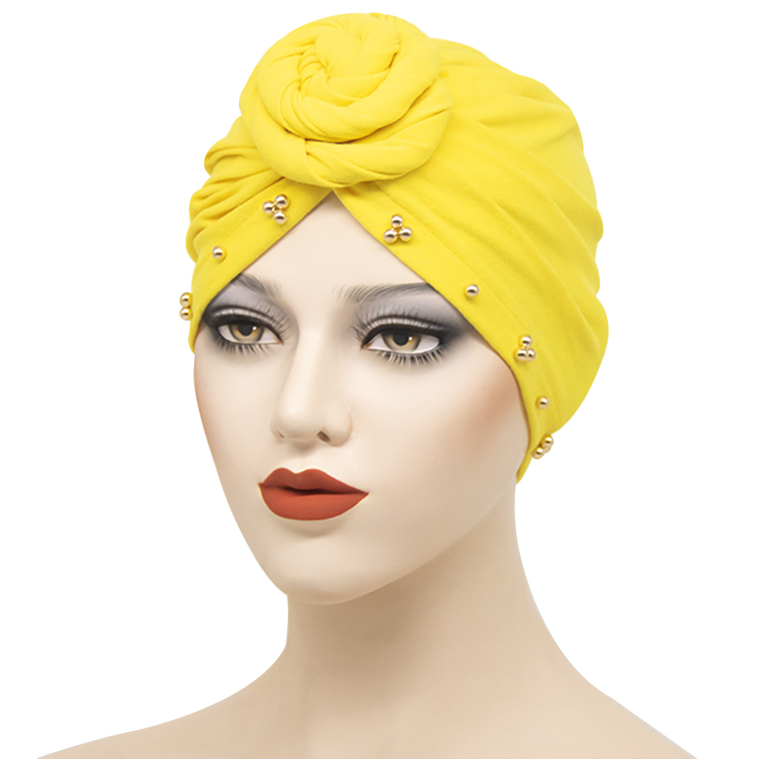 Women's Beaded Plate Flower Base Hat Bandana Yellow - Shop at LoveMi