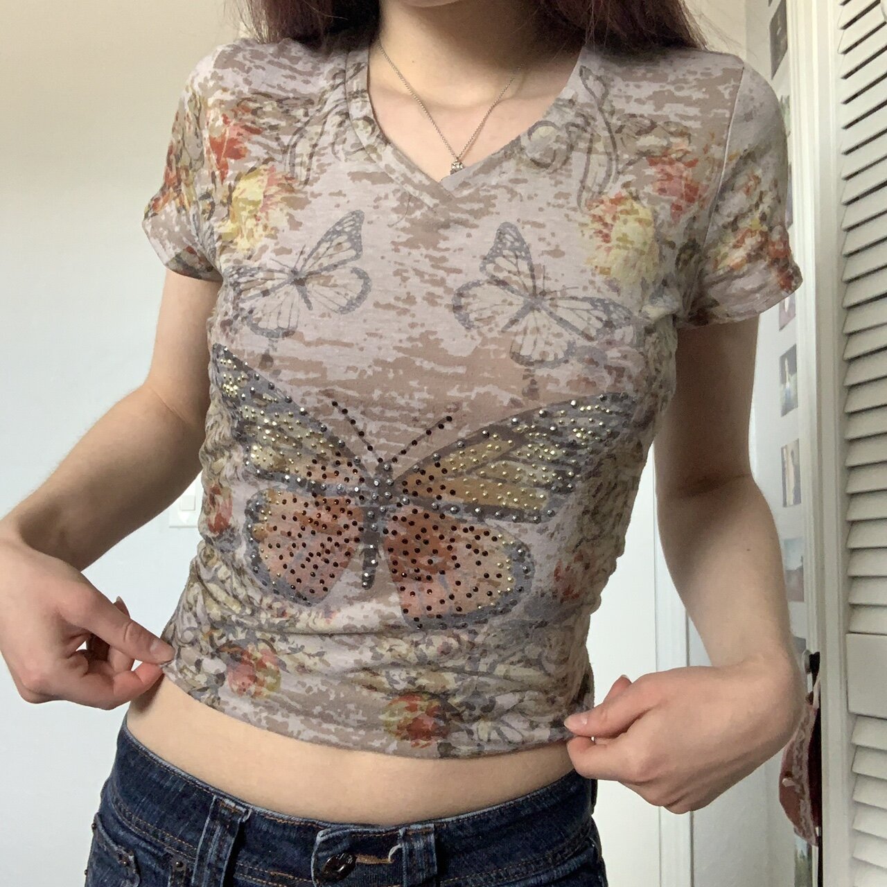 European And American Women's Dress Butterfly Hot Diamond Fashion T Shirt