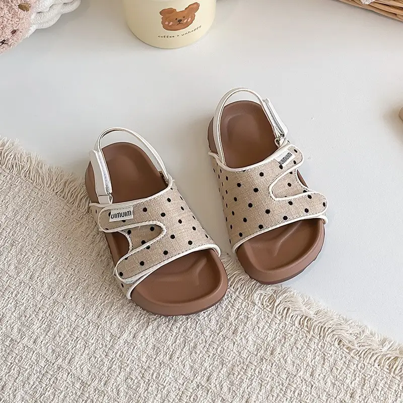 2026 Summer New Kids Sandals, Soft Light Sole Girls Shoes, Fashion Polka Dot Hook & Loop Beach Shoes For Little Middle Big Kids