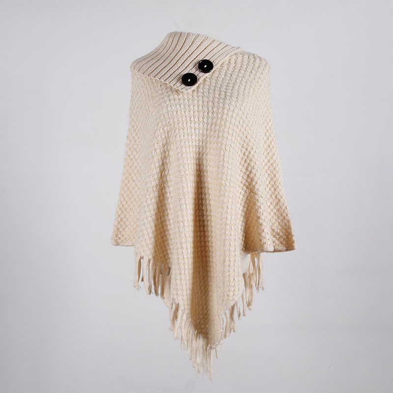 Title 3, Fringed cloak shawl button half collar solid co...