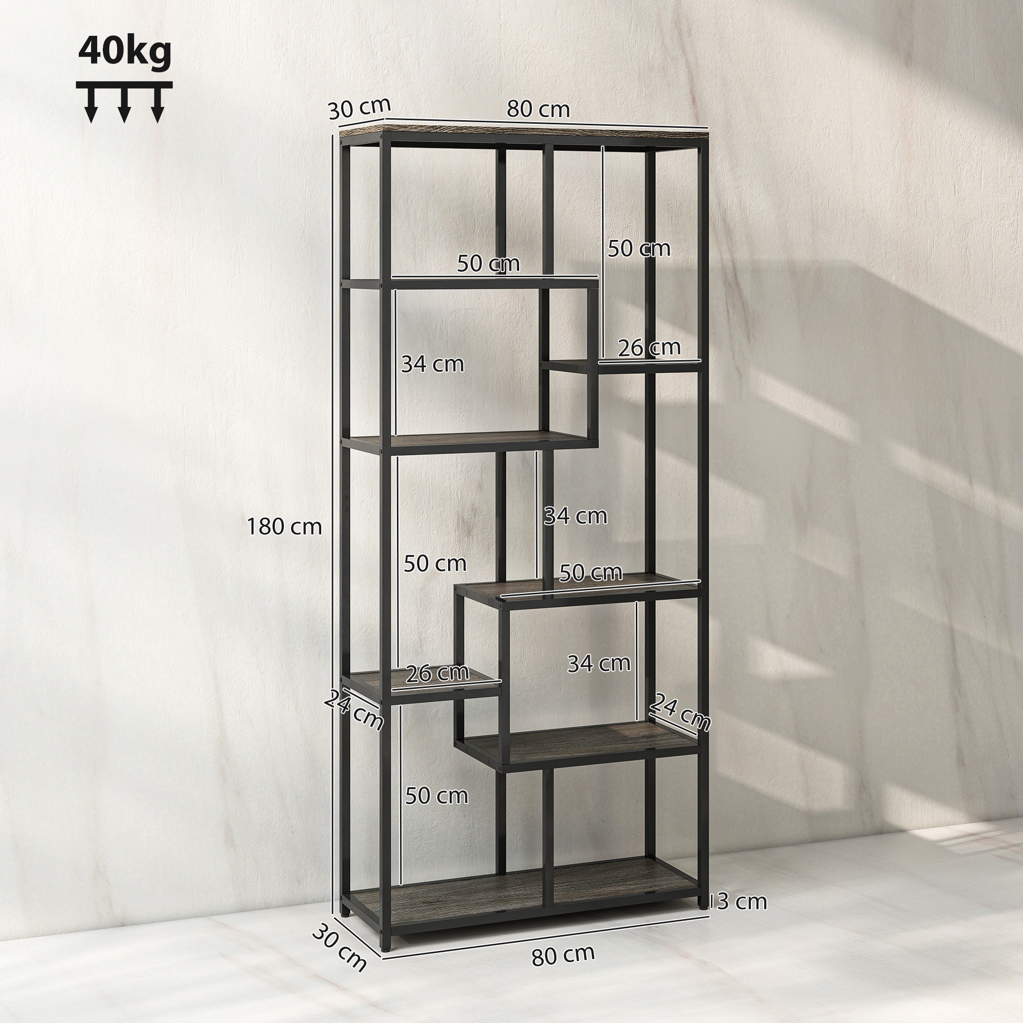 Seven layer geometric bookshelf