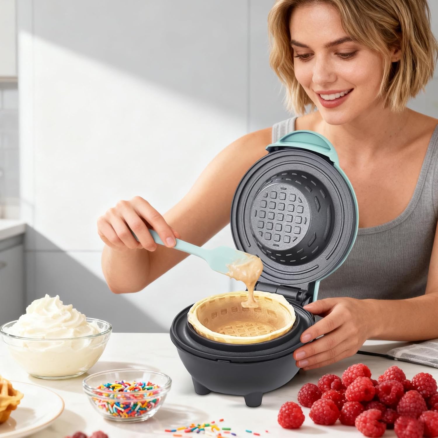 Waffle Bowl Maker - Even Heating Kitchen Gadgets, Electric Nonstick Waffle Cone... 5