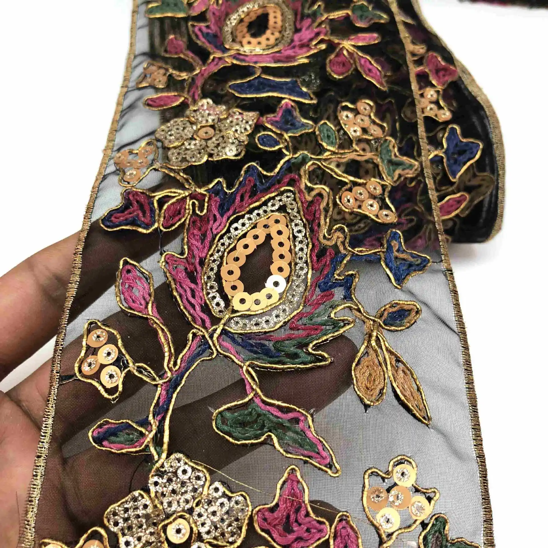 Retro Ethnic Sequin Lace Color Embroidery Gold
