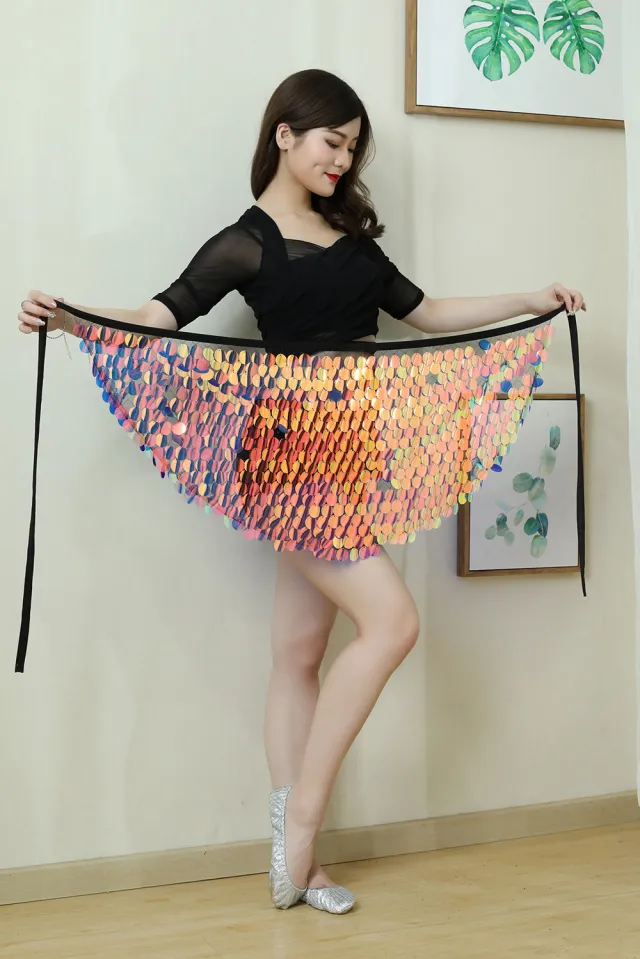 Women's Sexy Sequin Wrap Buttocks Short Skirt Triangular Scarf Color Gold - Shop at LoveMi