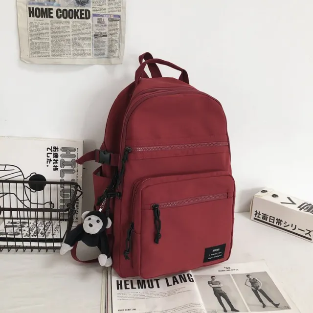 College Students Double shouldered Male Gender neutral Tooling Wind Hip hop Sports Street Schoolbag Burgundy - Shop at LoveMi