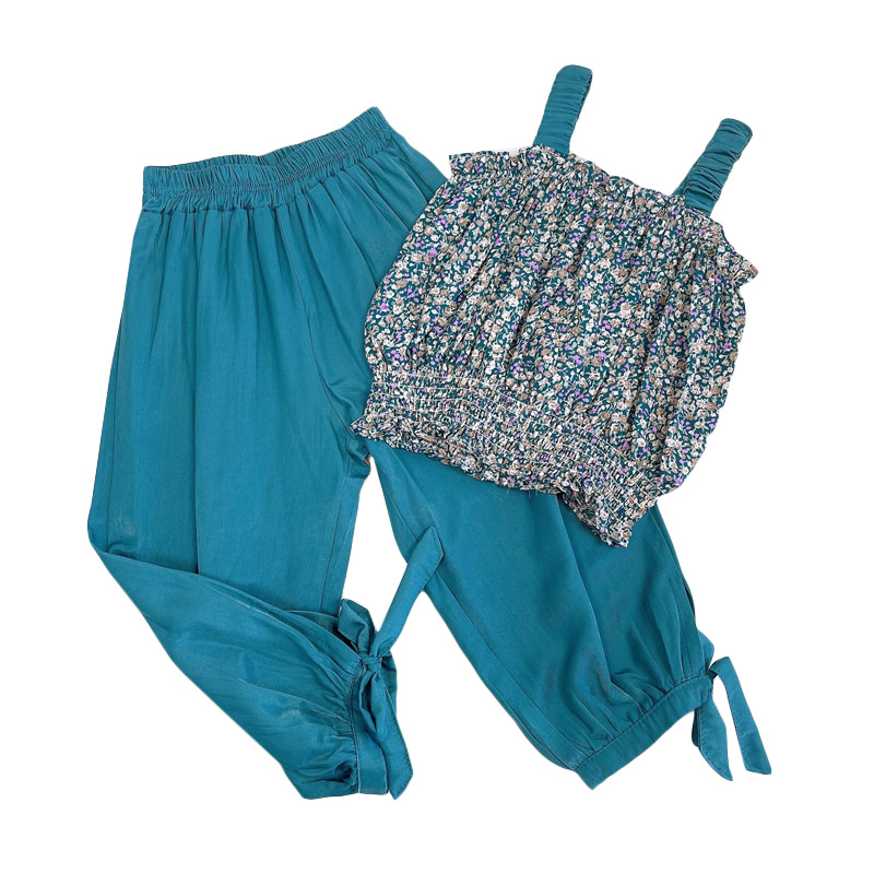 Summer New Korean Version Fashion Floral Suit Suspender Top Trousers Two-piece Set