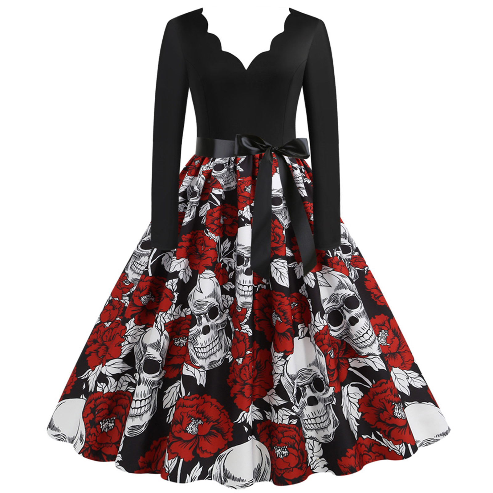 Slim Fit Skull Print Swing Dress