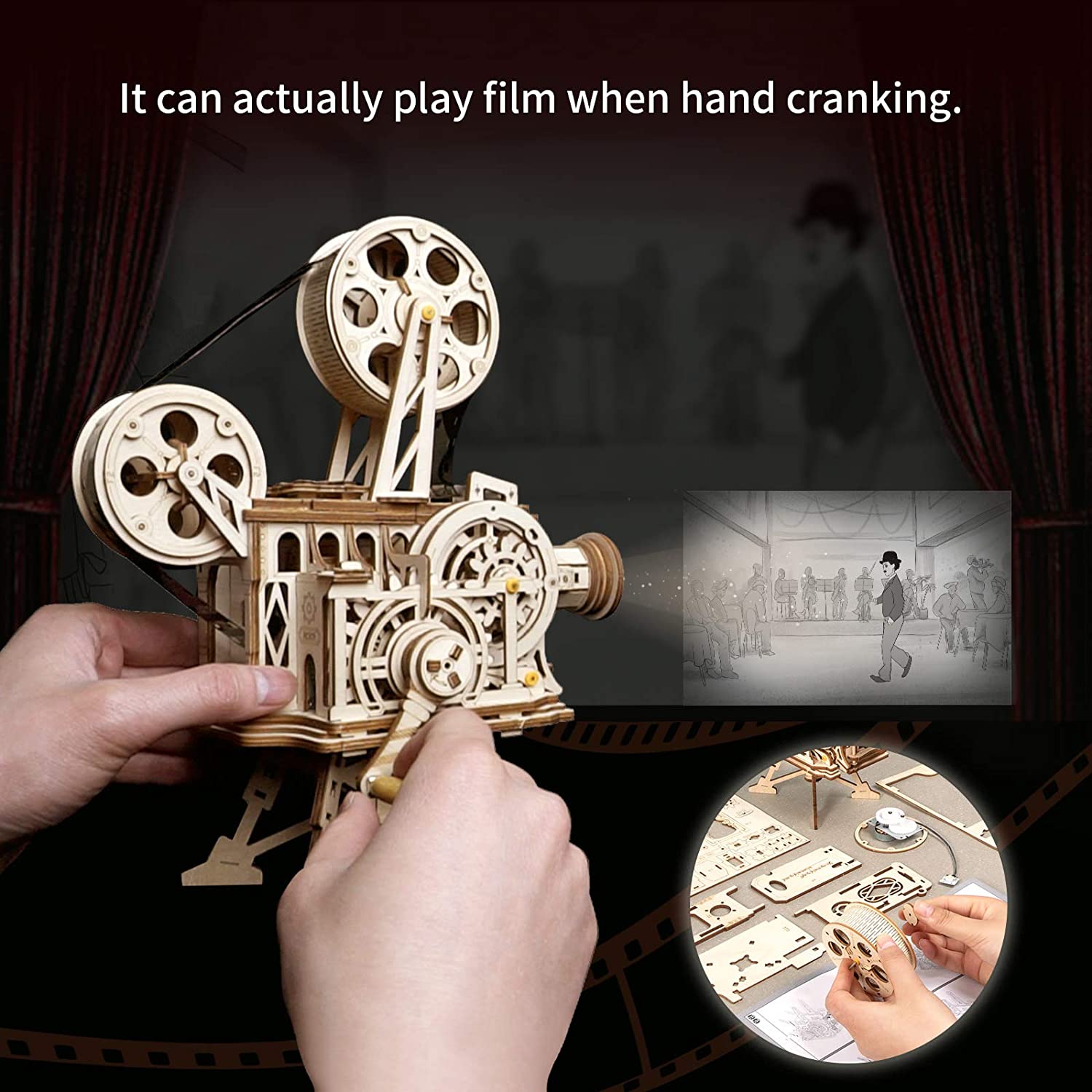 ROKR 3D Wooden Vitascope Building Kits. ROKR Retro-style Movie Projector —Vitascope Model No:LK601 Recommended Age:12+ Number of Components: 183 Assembly size:8.7*5.1*9.1(inches)