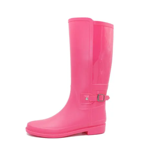 Solid Color Buckle High top Rain Boots Non slip Red - Shop at LoveMi