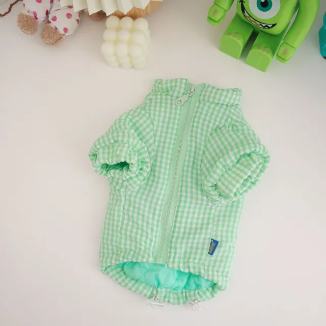 Dog Clothes Autumn And Winter Thick Plaid Cotton Coat Green - Shop at LoveMi
