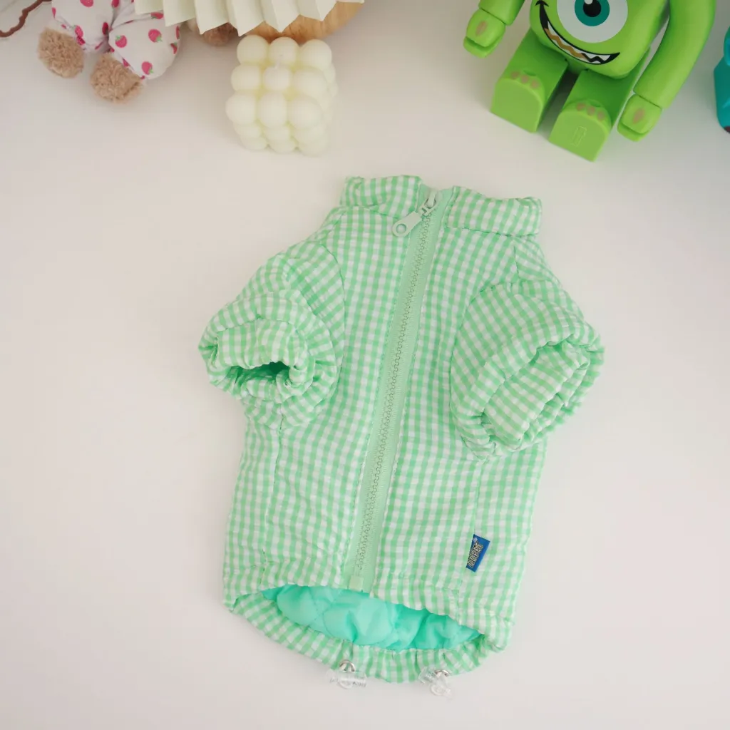 Dog Clothes Autumn And Winter Thick Plaid Cotton Coat - Green