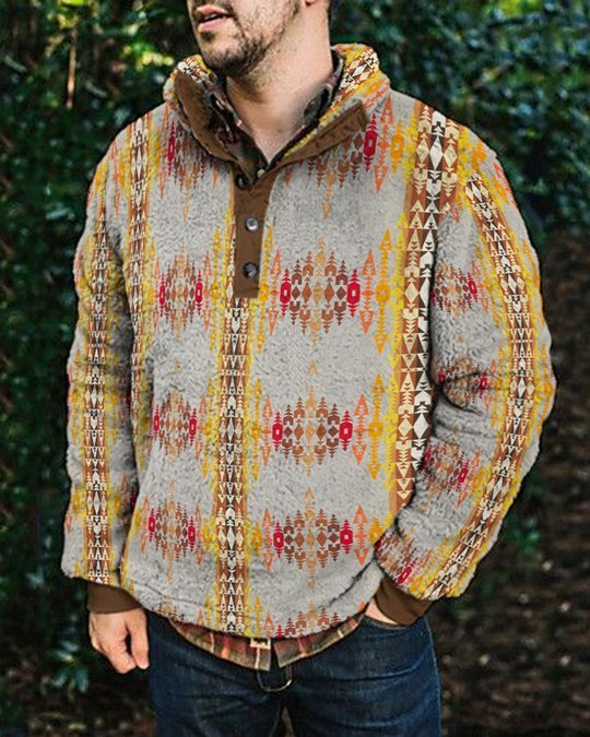 Autumn And Winter Casual Button Pocket Flannel Plush Men's Sweater