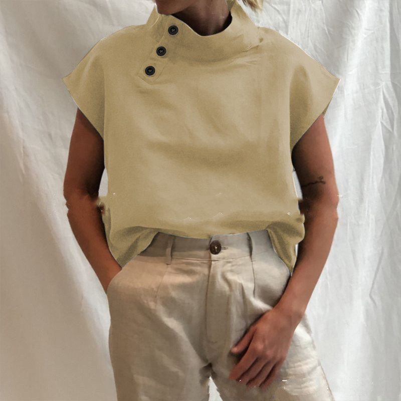 Solid Color  Button Casual Loose Cotton Shirt